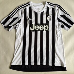 Authentic Adidas Juventus Men’s XL 2015/16 Black and White Striped Home Jersey